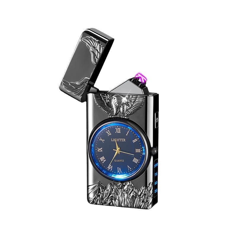 Reloj de alta gama de celebridades de Internet, cargador de sonido, encendedor, a prueba de viento integrado con luz, letras creativas dos en uno para hombres Shenlong