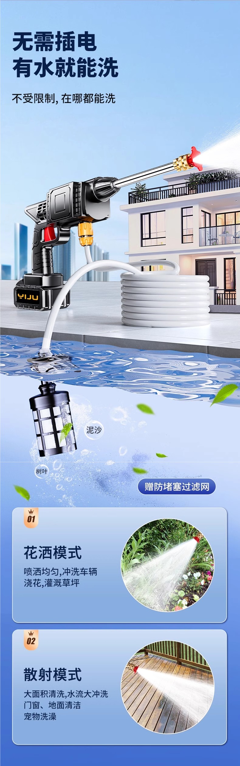 High Pressure Car Washer, New Household Wireless Portable 220v