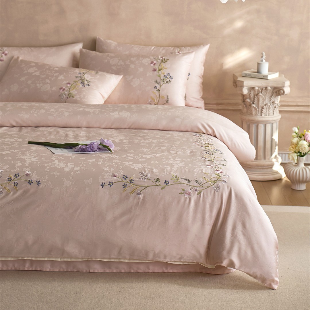 Modern Floral Jacquard Embroidery Skin-Friendly Breathable Bed High-End Pure Cotton Long-Staple Cotton Four-Piece Home Textile Set