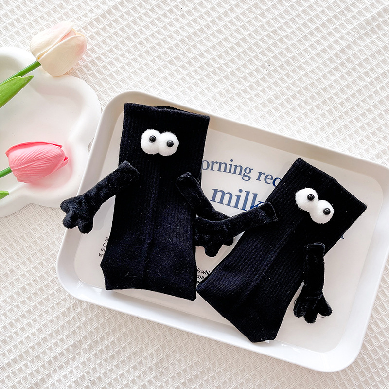 Pareja de dopamina calcetines magnéticos de mano calcetines de otoño rosa a media pantorrilla calcetines deportivos ropa exterior lindos calcetines de pila blanca