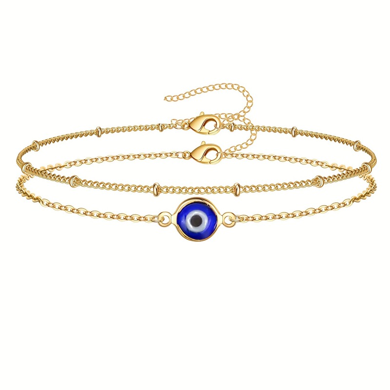 2-piece stainless steel gold double-layer evil eye women's bracelet Gold 2 pieces silver Devil's Eye plated 18K gold bracelet