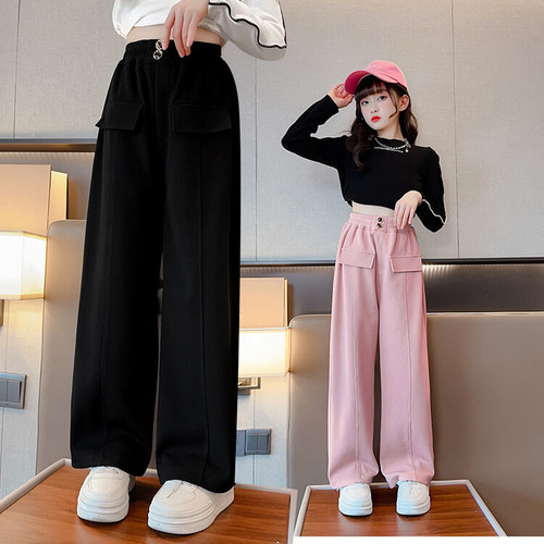 Kids' Loose Straight Pants 2024 Summer New Model Cute Striped Pants for Older Girls