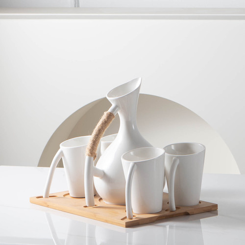 Cross-border ZAKKA wind cool kettle ceramic cup one pot four cups large capacity ceramic kettle set slanted water cup