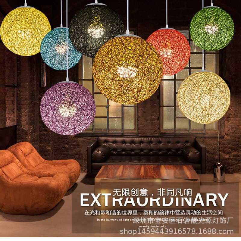 Ma Ball Chandelier Single Head Rattan Lamp American Restaurant Bar Chandelier Hot Pot Restaurant Lamp Living Room Entrance Lamp Spot Wholesale