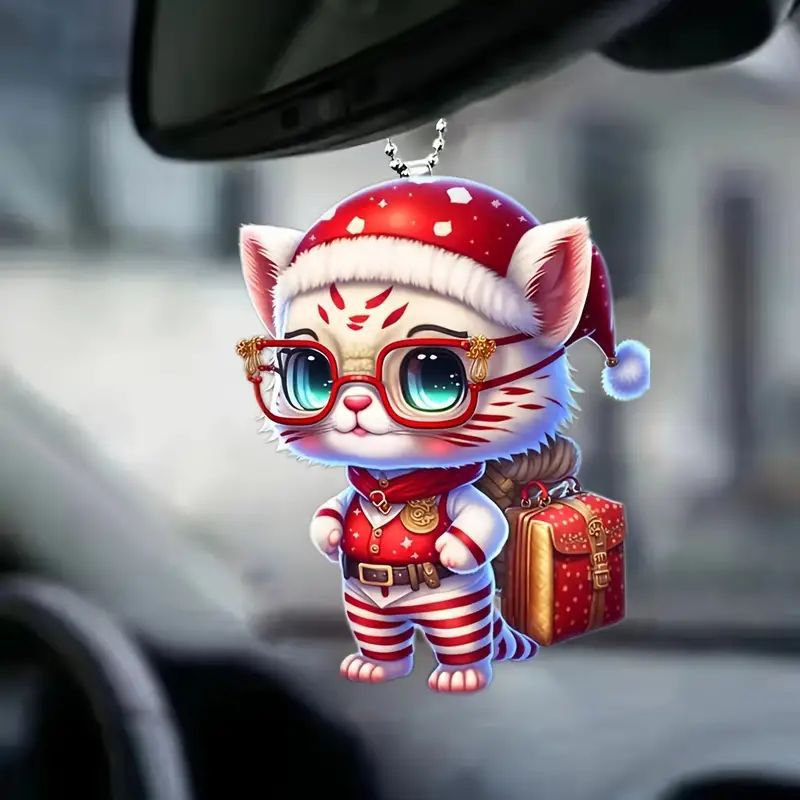Nuevo acrílico plano transfronterizo adorable gatito colgante de árbol de Navidad decoración del hogar regalos navideños image 1