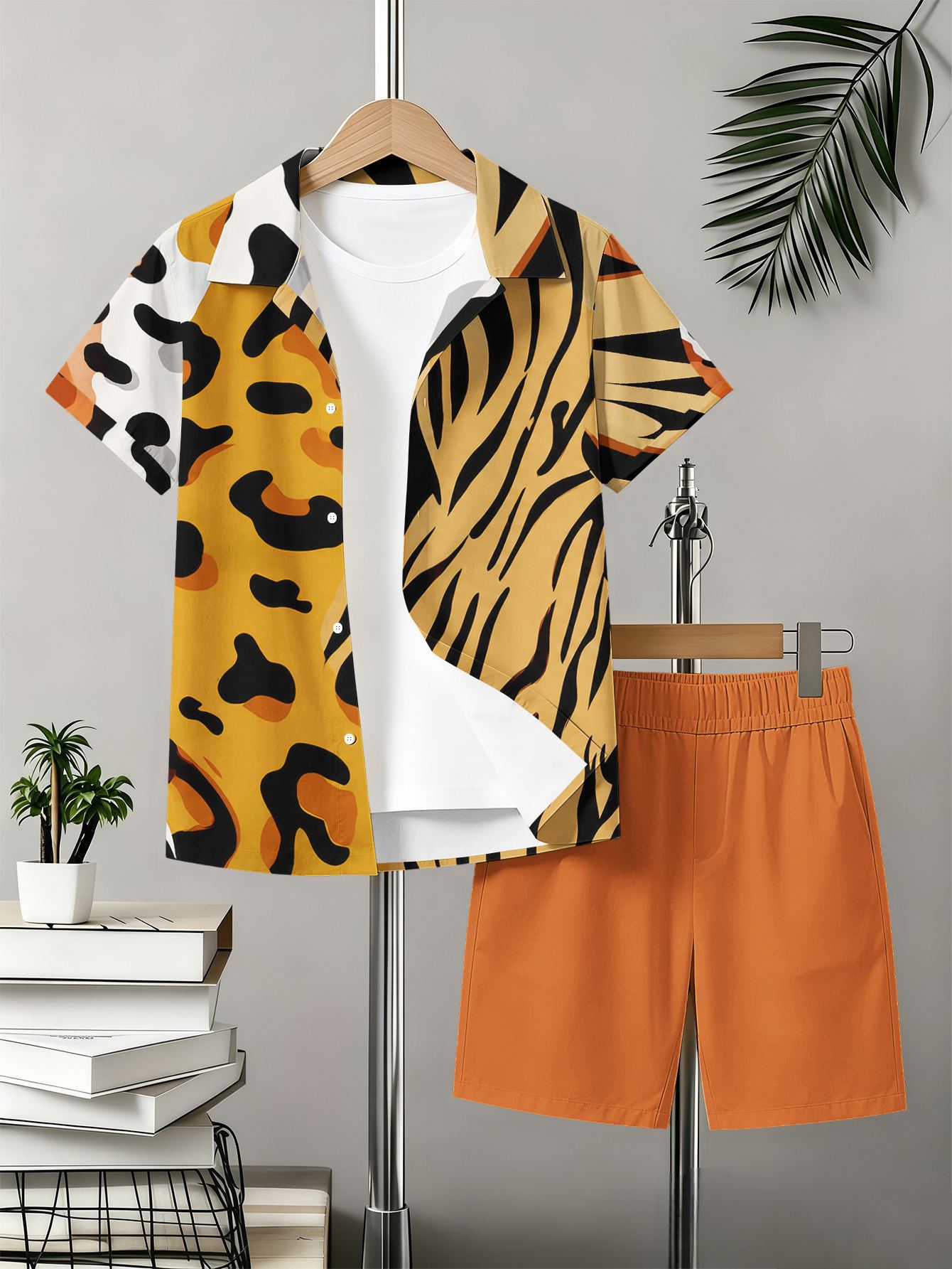 Boys Retro 3d Print Collared Shirt And Shorts Summer Set_voghion.com