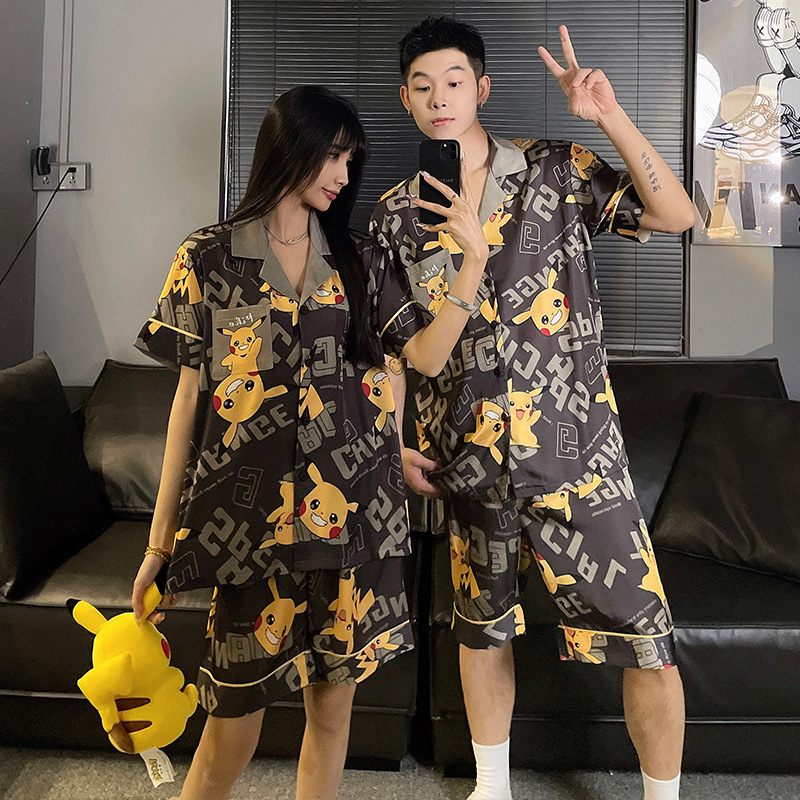 2025 nuevo pijama de pareja de verano de seda de hielo de manga corta para estudiantes lindos ropa de casa de hombre de seda