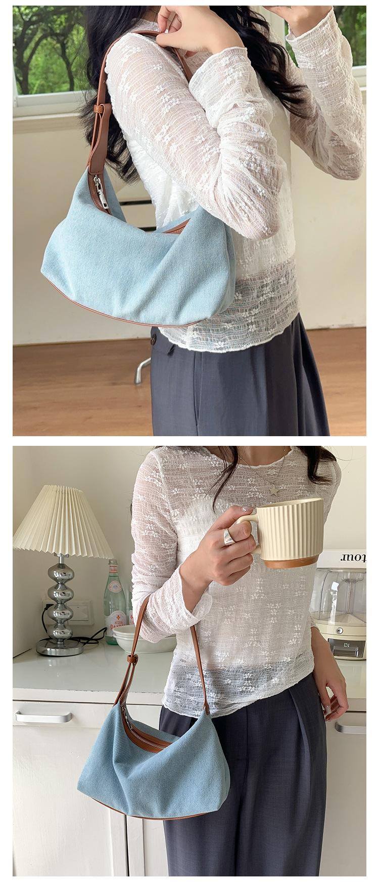 Borsa in denim versione coreana, in PU, casual, estiva, nuova, monospalla, borsa da ascella, borsa di alta gamma di nicchia da donna_voghion.com