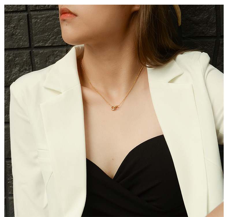 Fashion Simple Circle Pendant Necklace Female Titanium Steel Plated 18K