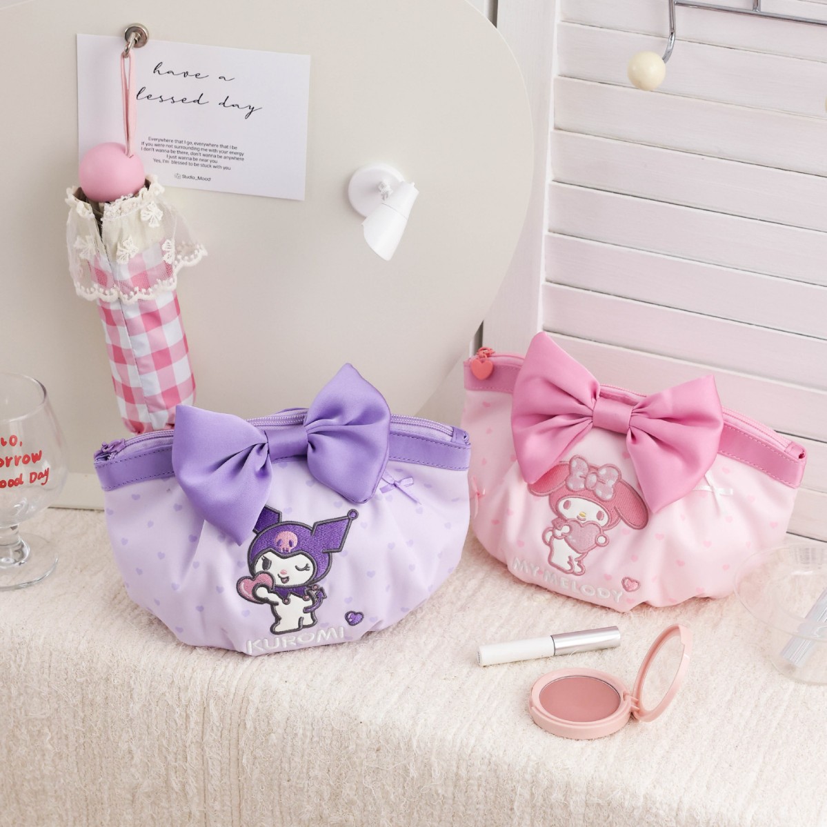 Sanrio Officially Licensed Makeup Bag, Cloud Puff Style, Japanese and Korean Girl's Heart Portable Miscellaneous Storage Bag, My Melody
