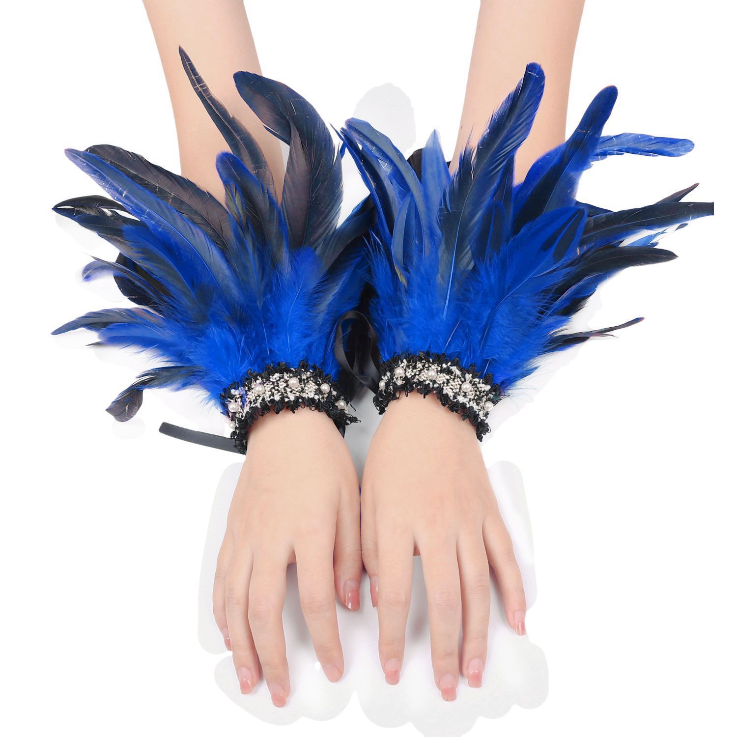 Brazaletes de plumas góticas transfronterizas de baile de maquillaje de fiesta de perlas de muñeca de carnaval decoraciones de joyas de mano