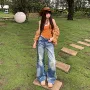 宽松拖地新款显瘦牛仔裤