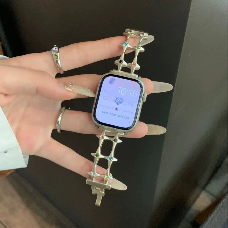 Подходит для Apple Watch iWATCH9 ремешок лето Huazi цвет алмаз металл браслет Applewatch8 дышащий