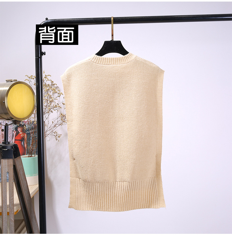 Chaleco de lana de punto de primavera y otoño de las mujeres de cuello redondo delgado chaleco exterior estilo de hong kong estilo coreano chaleco suéter de color sólido image 5