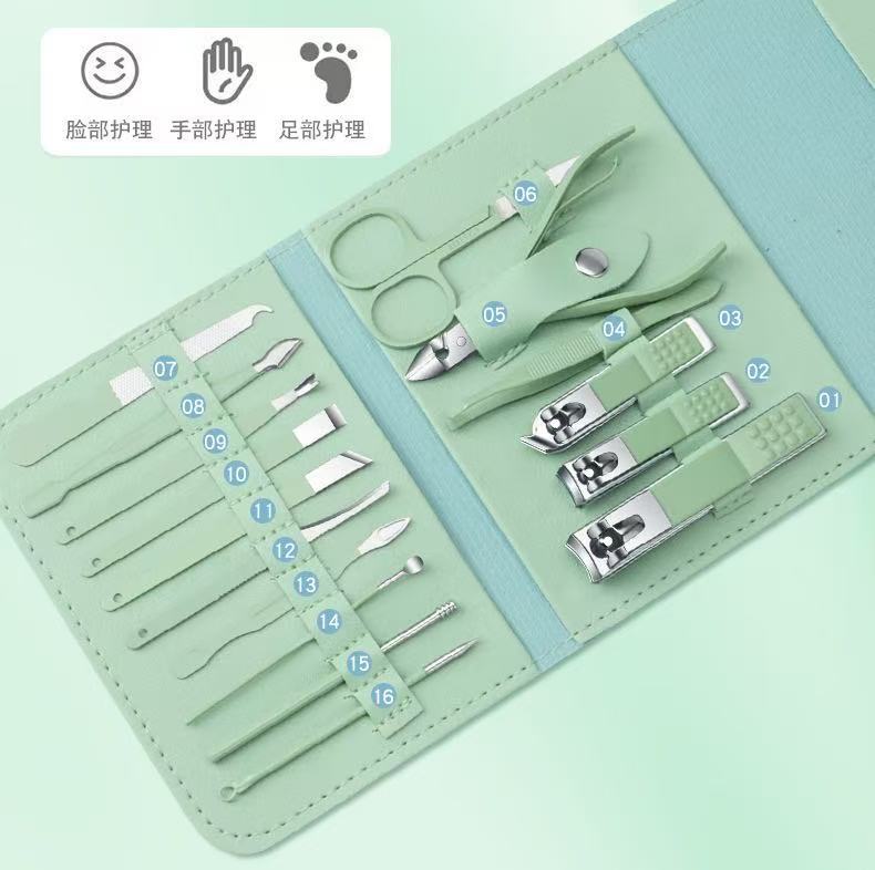 现货指甲刀套装16件套修甲护理专用指甲剪指甲钳便携折叠美甲工具