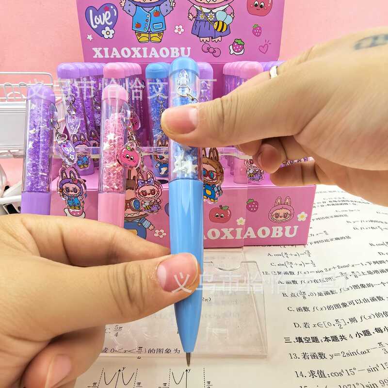 新款拉布布碎钻圆珠笔卡通创意挂件笔学生文具旋转出芯签字笔批发|undefined