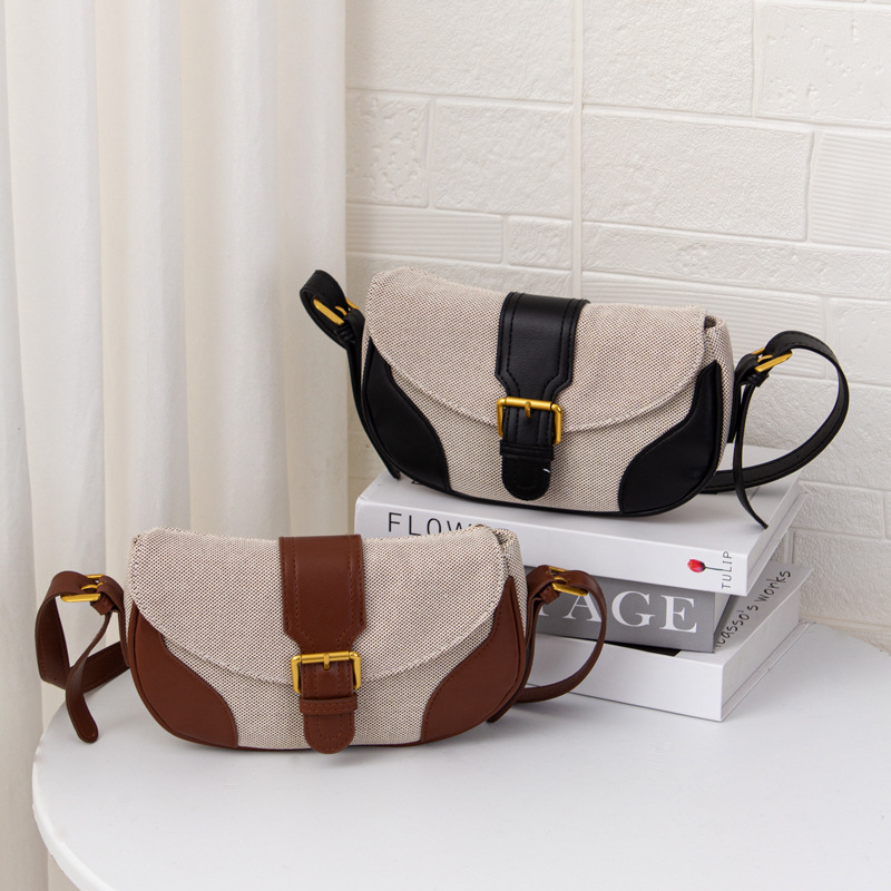 [Personalización] nuevo bolso de lona de empalme retro de verano de moda versátil bolso de hombro horizontal simple mochila para mujeres