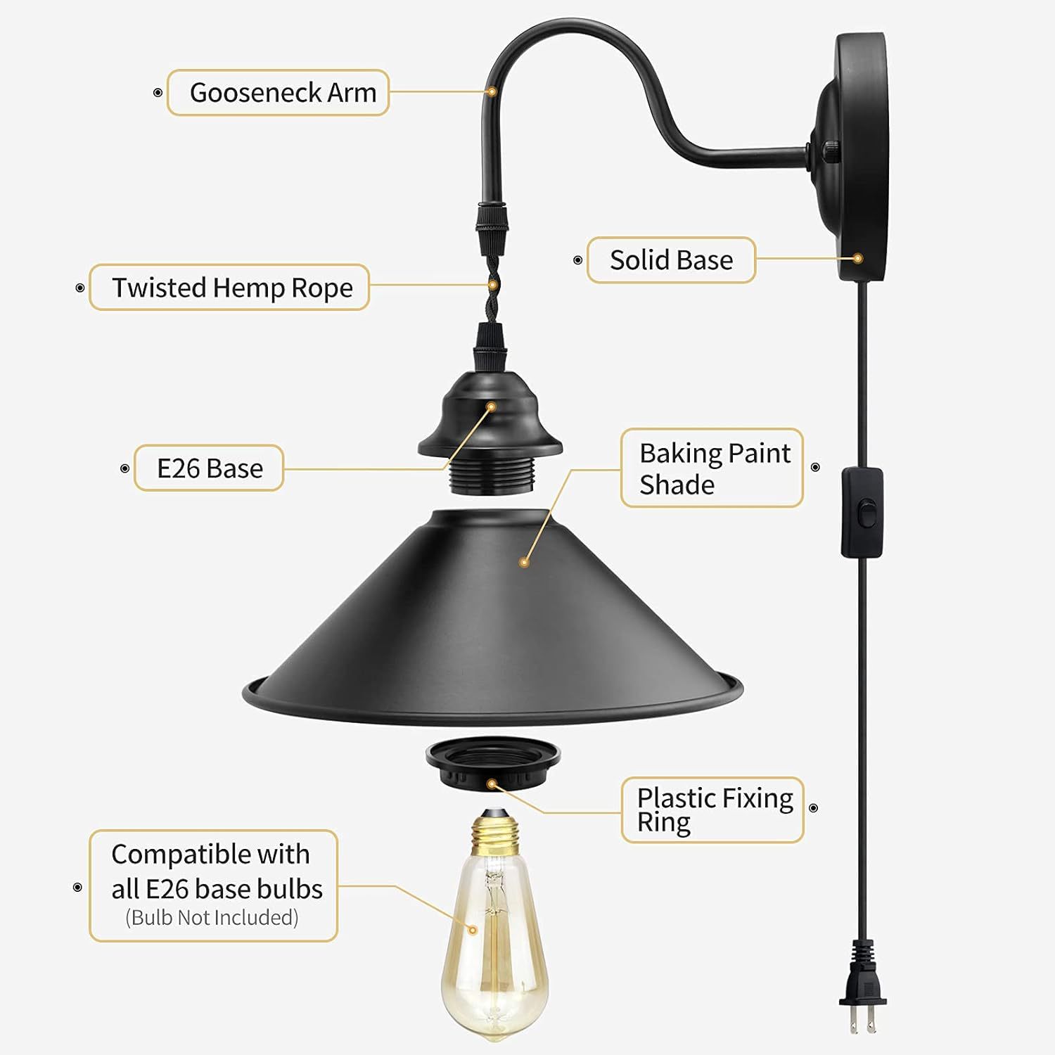Explosiones transfronterizas para lámparas Zhongshan E27E26 soporte de lámpara industrial retro americano interruptor de aire enchufe lámpara de pared de hierro forjado