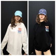 WE11DONE吴宣仪鹿晗演唱会同款猫咪彩色渐变破损字母印花长袖T恤