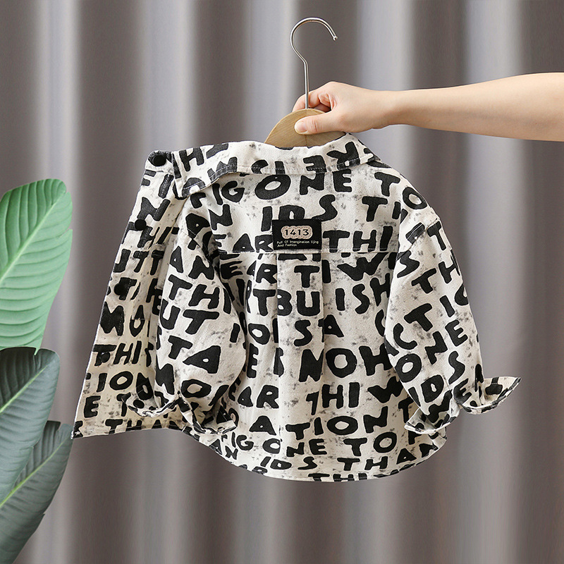 7601 chaqueta de primavera y otoño para niños 2025 nueva camisa coreana para niños top ropa para niños pequeños y medianos estilo occidental de otoño