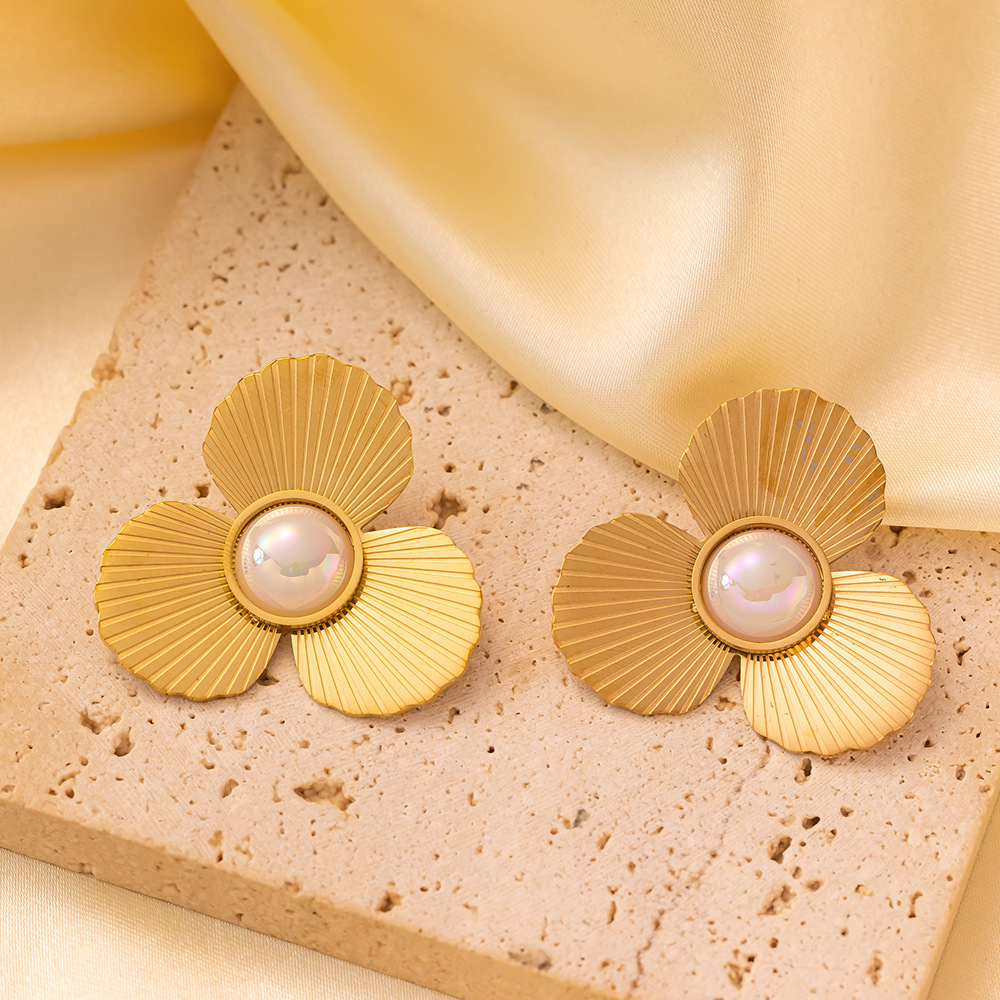 304 Stainless Steel Material 1 Pair Elegant Simple Style Geometric Flower Plating 304 Stainless Steel Drop Earrings Ear Studs