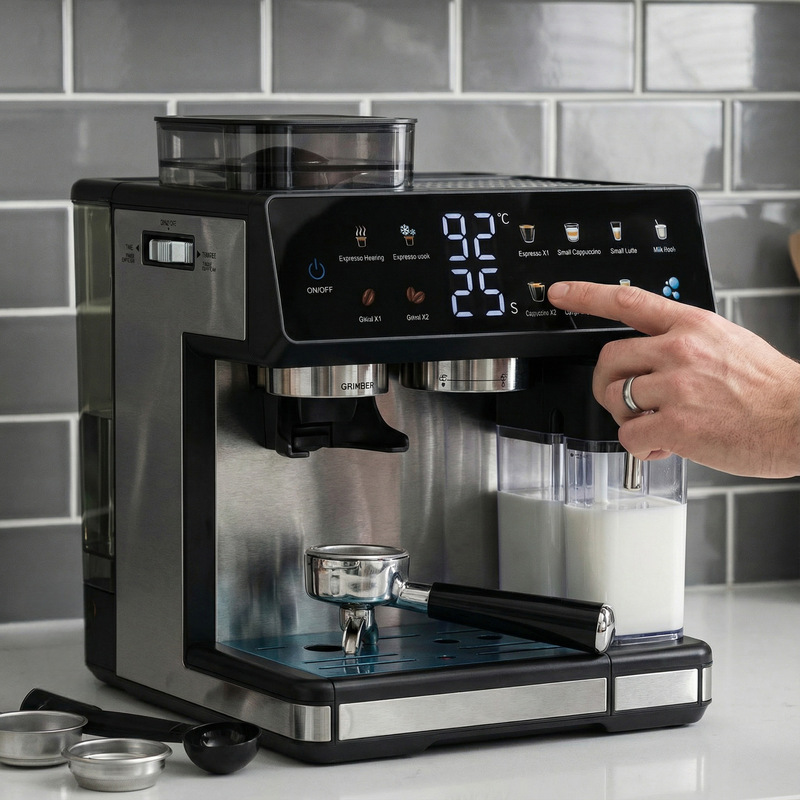 Cross-Border European Standard Grinding, Brewing, and Steaming 3-in-1 Coffee Machine, Smart Touch Coffee Machine, Semi-Automatic Espresso Machine