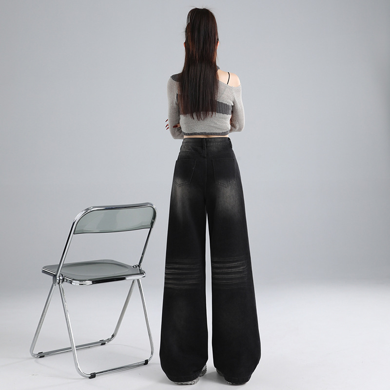 24 번째 OOTD  블랙 | 스키니 느슨한 세척 스크래치 스트레이트 다리 와이드 다리 청바지