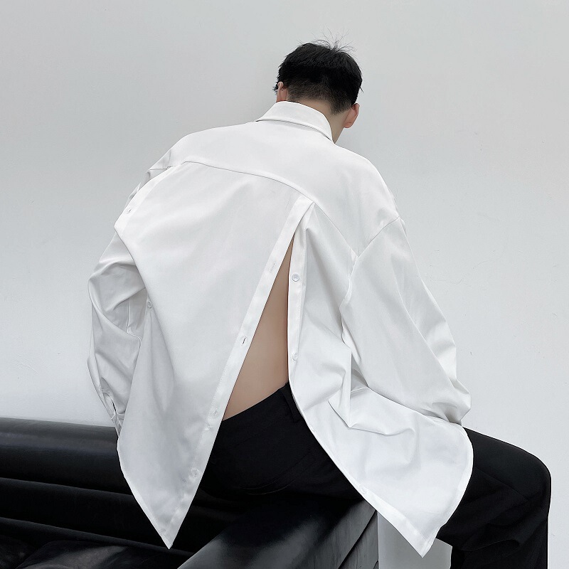 Stage Clothing Korean Deconstruction Shirt Spring and Autumn Fashionable Back Slit Long-sleeved Shirt Men's and Women's Solid Color Dark Cardigan