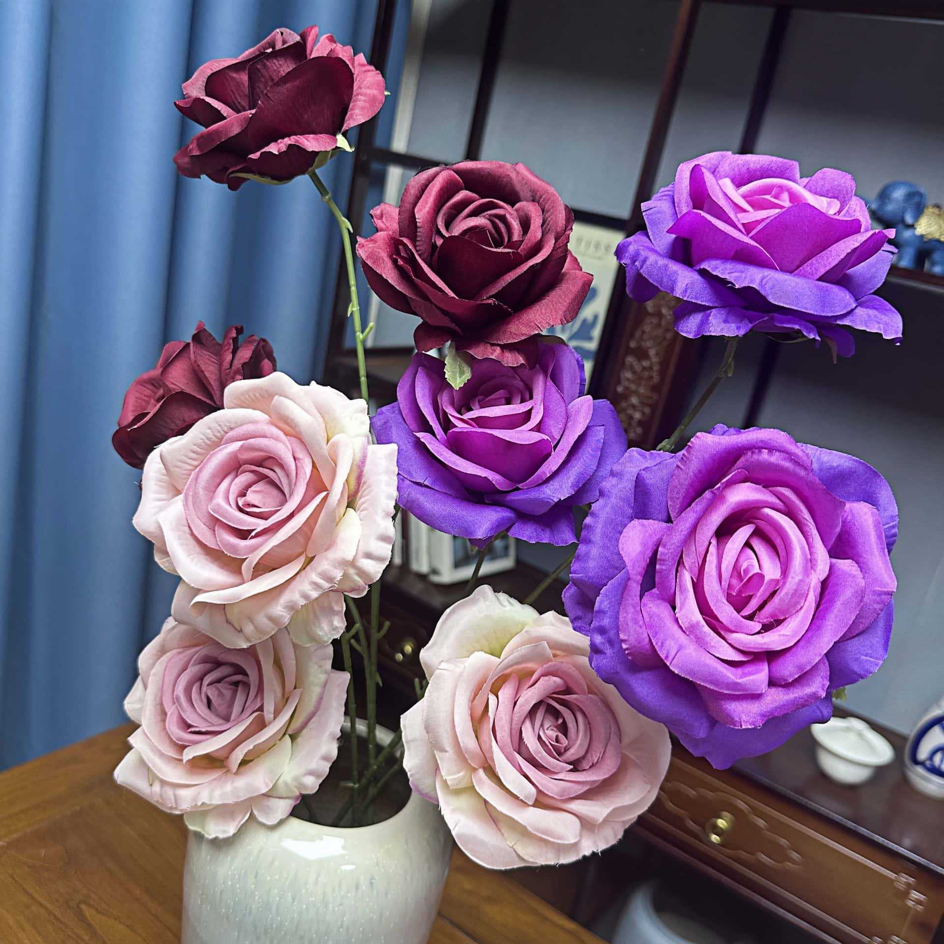 Flor artificial 3 rosas decoración de la escena de la boda decoración del hogar flor de seda hecha a mano decoración de flores falsas transfronterizas al por mayor image 1