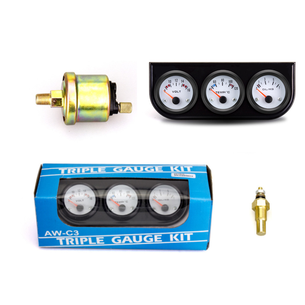 Instrumento de coche modificación instrumento de coche negro triple temperatura del agua temperatura del aceite presión de aceite voltímetro