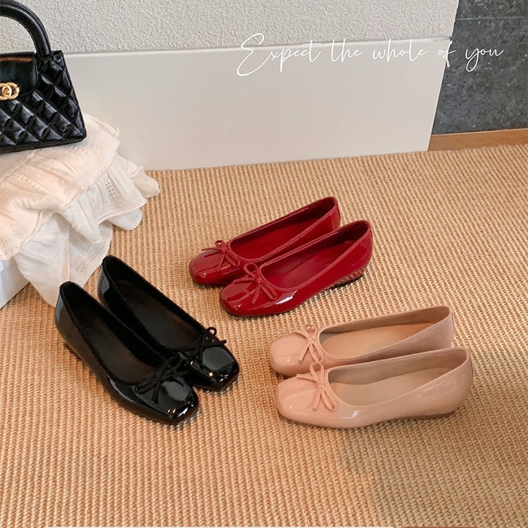【葡萄妈同款】45mm内增高~超软方头蝴蝶结通勤芭蕾舞鞋女单鞋|undefined