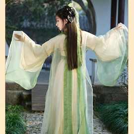 宋制绿色汉服女童2025新款夏季儿童唐装古风超仙女孩广袖演出古装