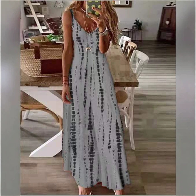 2023 verano europeo y americano nuevo vestido de Honda deseo Amazon tie-dyed impreso gran swing vestido casual falda