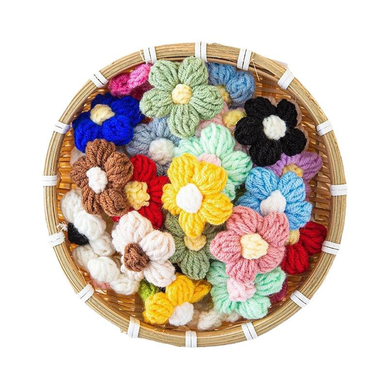 现货手工钩织泡芙花毛线花朵服装辅料饰品胸花包包仿真花花束配件|undefined