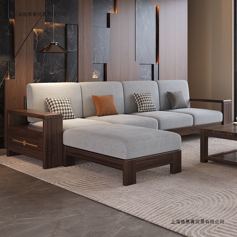 Solid Wood Sofa Set for Home Living Room, Available in Various Sizes, with a Light Luxury Design and High-End Technology Fabric