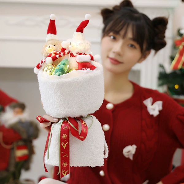 Christmas velvet cloth round hand-double bear