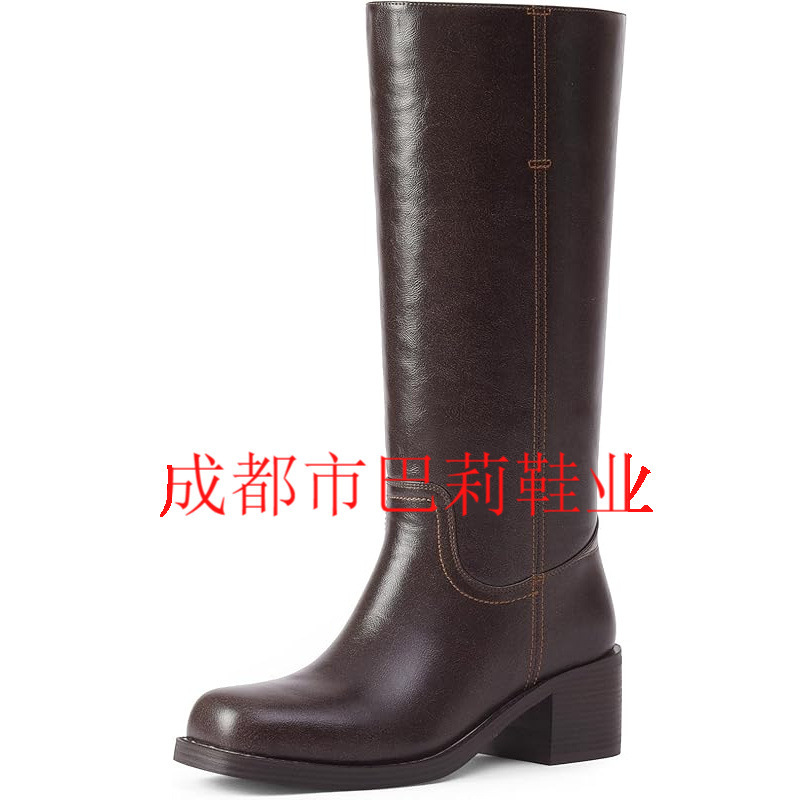跨境款女士中筒靴粗跟女式高筒靴方头舒适休闲靴低跟时尚靴子大码|undefined