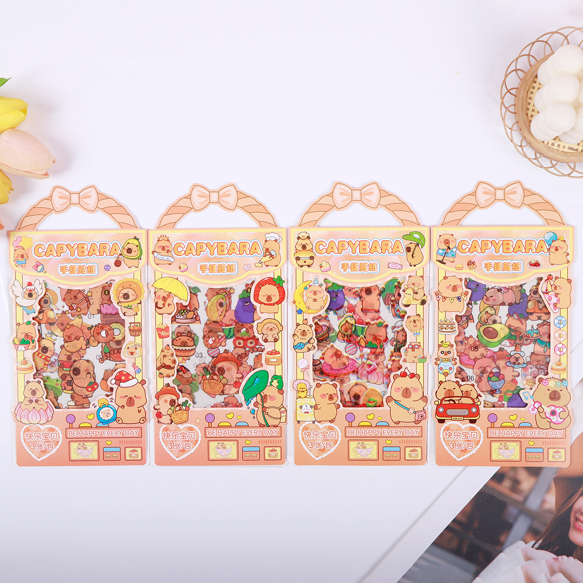 Bolso de pegatinas de cuentas de mano Bronceado Escena en miniatura creativa Pegatinas de paisajismo Nariz pequeña Gaga Dibujos animados Niños lindos Pegatinas de cuentas de mano