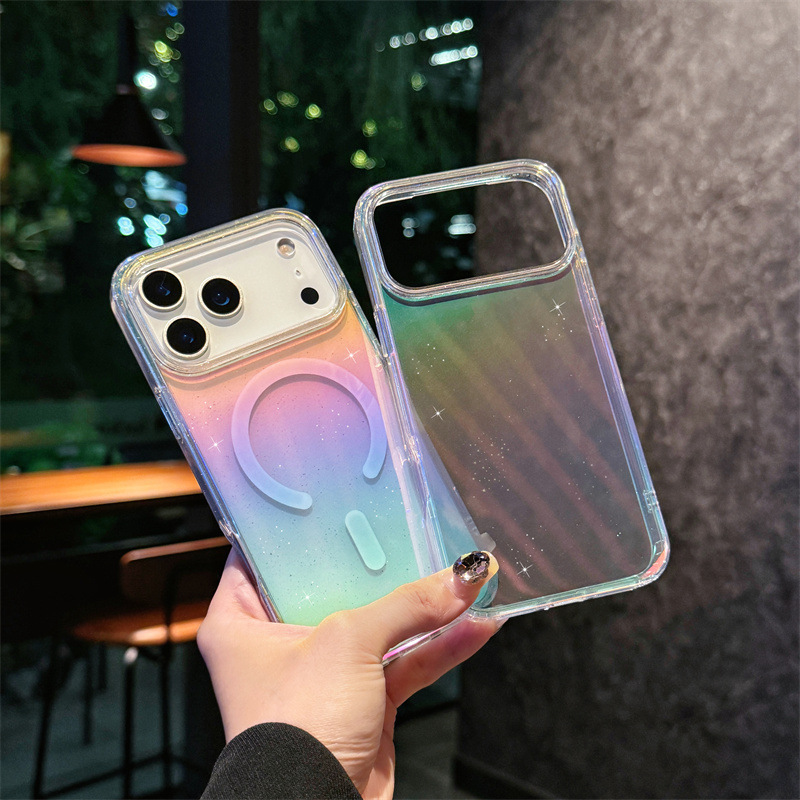 适用苹果17pro手机壳彩镀渐变色17Air透明闪粉iPhone17pro磁吸壳|undefined