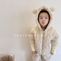 2024 Children's Winter Clothing Korean Style Thick Cotton Down Jacket Hooded Winter Coat Cotton Feather Cotton 21859