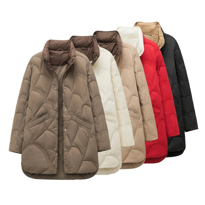 Women's mid-length down jacket, Fall/Winter 2026, 100kg loose retro style, plus size, 50% white duck down