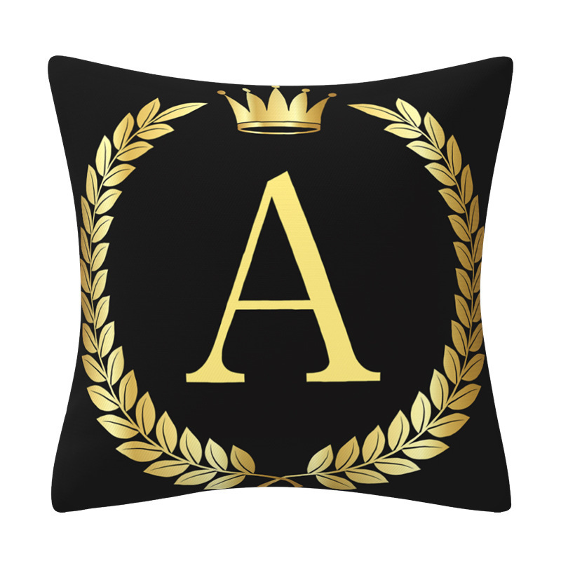 Black And Gold Alphanumeric Print Home Decor Sofa Cushion Pillow_voghion.com