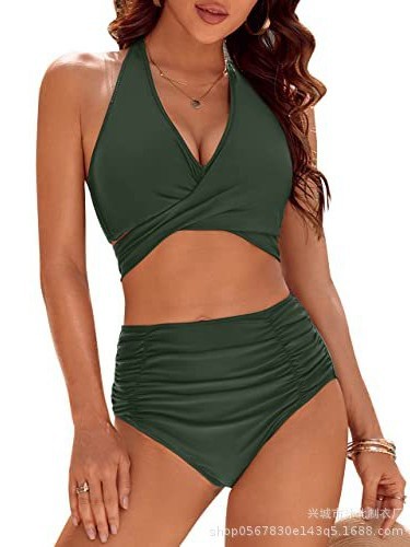 Bikini de Cintura Alta con Halter Set de 2 Piezas de Poliéster para Natación image 3
