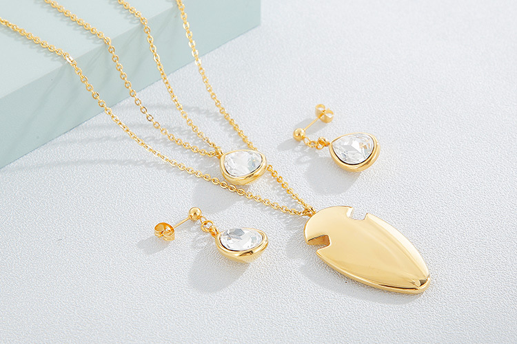 fashion creative stainless steel rhinestone earrings necklace set wholesale Nihaojewelry