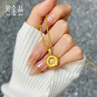Beijinpin Pure Gold 999 Pendant Women's Small Gold Flower Pendant 5D Craft Pure Gold 999 Inlaid Donut Pendant Gift