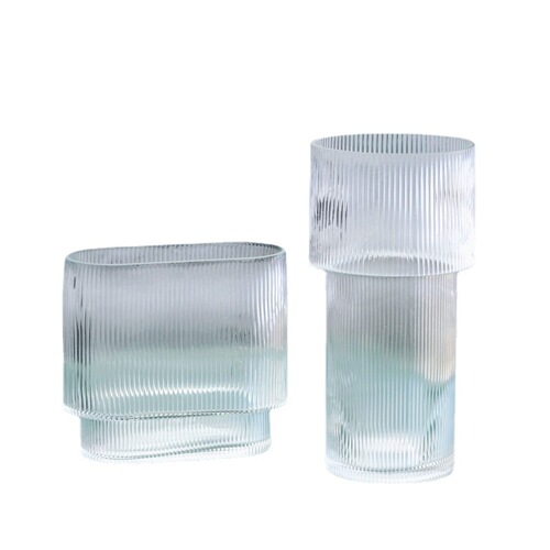 Simple vertical pattern torch glass vase large diameter hydroponics transparent decoration living room ornaments vase manufacturer wholesale