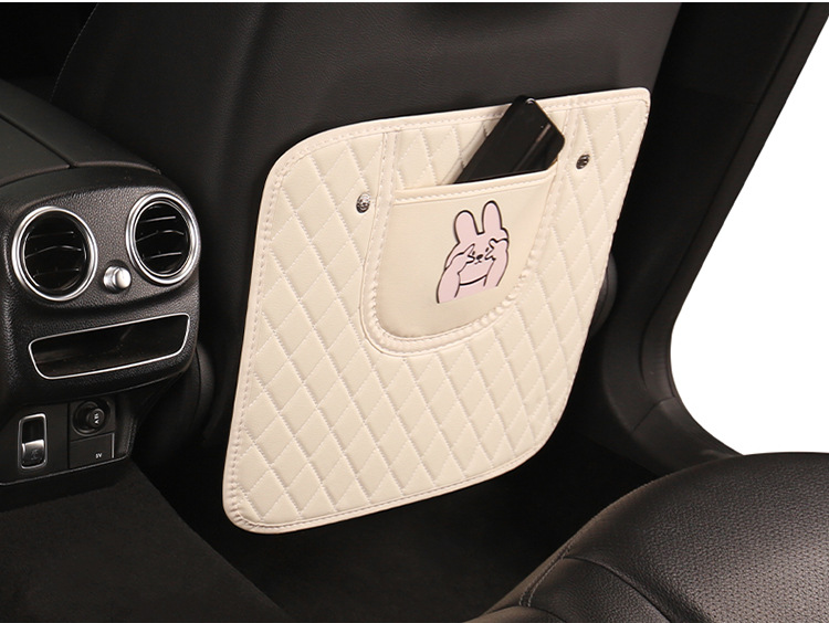 Cartoon Anti-Kick Pad for Car Seat Back, Rabbit and Dog Embroidered Anti-Kick Mat, Car Seat Cushion Cartoon