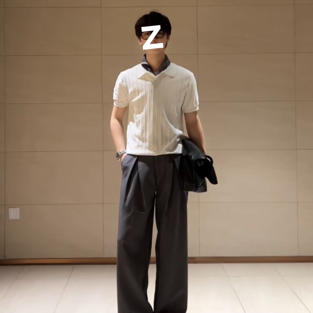 夏季竖条老钱polo衫男纯色轻薄透气休闲翻领套头针织衫棕色白色