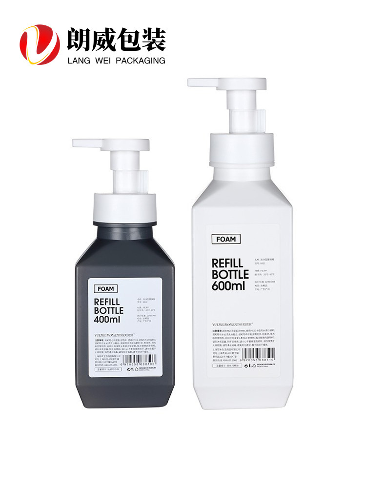 HDPE botella de espuma cuadrada desinfectante de manos botella de gel de ducha botella cosmética botella de espuma de limpieza