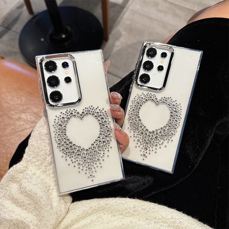 Luxury and elegant phone case for vivo X300, S60 with rhinestone heart, V70FE with dot rhinestones, Y500Pro with electroplated mirror frame